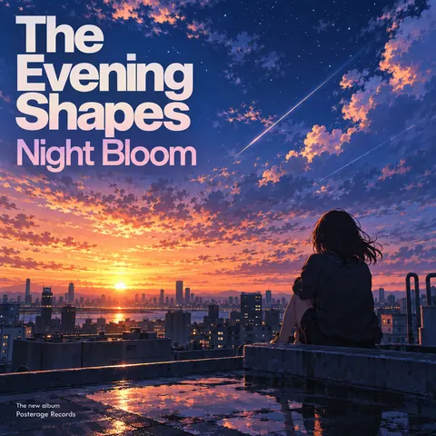 Anime style album cover for a fictional album: Night Bloom