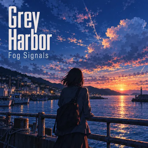 Anime style album cover for a fictional album: Fog Signals