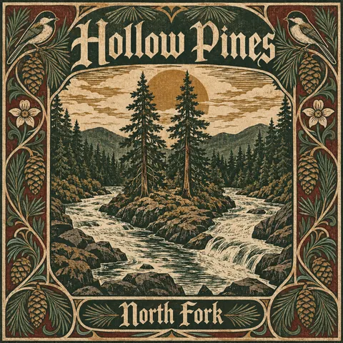 Arts and Crafts style album cover for a fictional album: North Fork