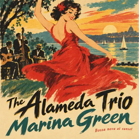Belle Époque Lithograph style album cover for a fictional album: Marina Green