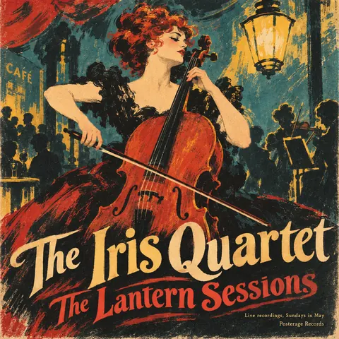 Belle Époque Lithograph style album cover for a fictional album: The Lantern Sessions