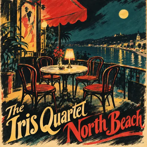 Belle Époque Lithograph style album cover for a fictional album: North Beach