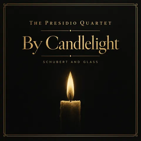 Black and Gold style album cover for a fictional album: By Candlelight