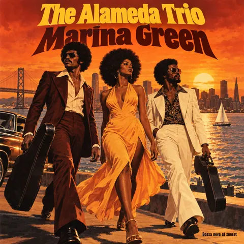 Blaxploitation Movie Poster style album cover for a fictional album: Marina Green