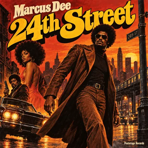 Blaxploitation Movie Poster style album cover for a fictional album: 24th Street