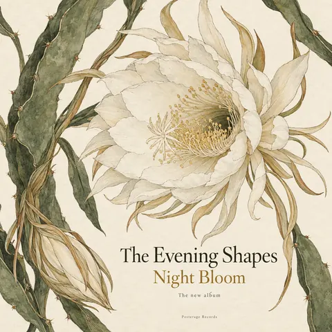 Botanical illustration style album cover for a fictional album: Night Bloom