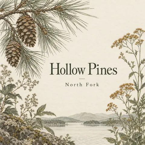 Botanical illustration style album cover for a fictional album: North Fork