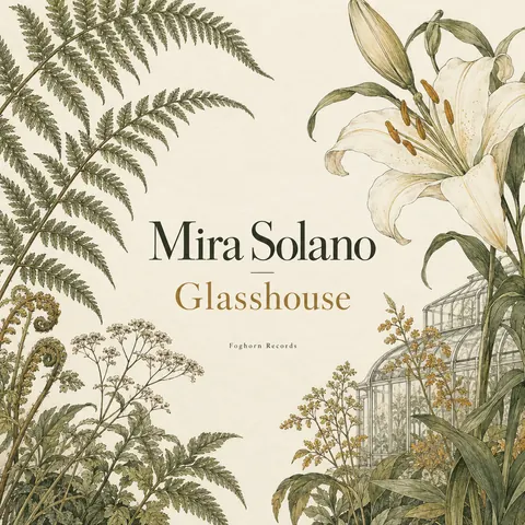 Botanical illustration style album cover for a fictional album: Glasshouse