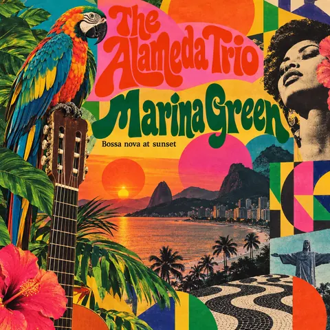 Brazilian Tropicália style album cover for a fictional album: Marina Green