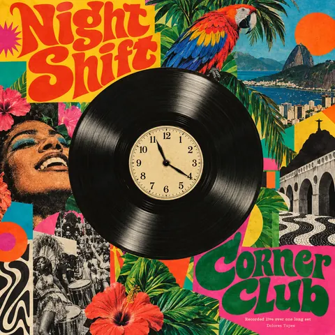 Brazilian Tropicália style album cover for a fictional album: Corner Club