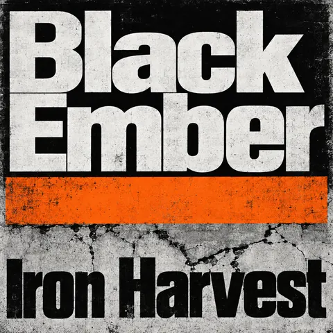 Brutalist Graphic Design style album cover for a fictional album: Iron Harvest