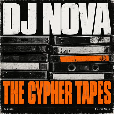 Brutalist Graphic Design style album cover for a fictional album: The Cypher Tapes