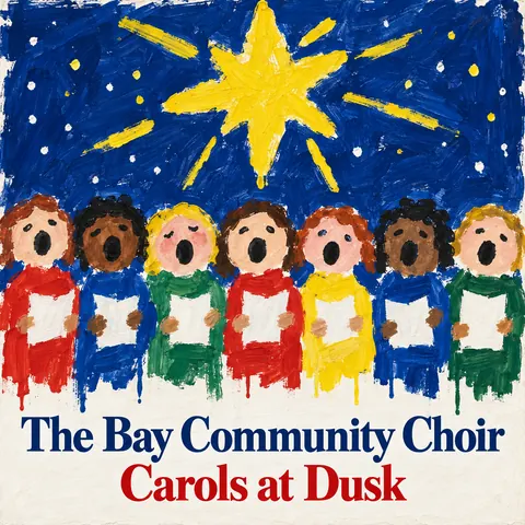 Child Poster Paint + Pro Typography style album cover for a fictional album: Carols at Dusk