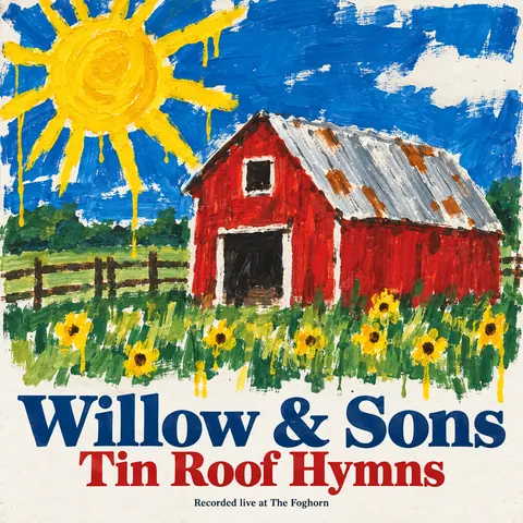 Child Poster Paint + Pro Typography style album cover for a fictional album: Tin Roof Hymns