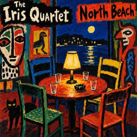 CoBrA style album cover for a fictional album: North Beach