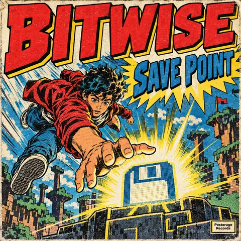 Comic Book style album cover for a fictional album: Save Point