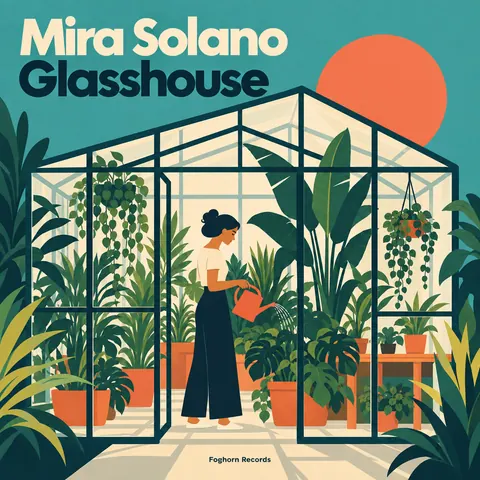Contemporary Flat Illustration style album cover for a fictional album: Glasshouse