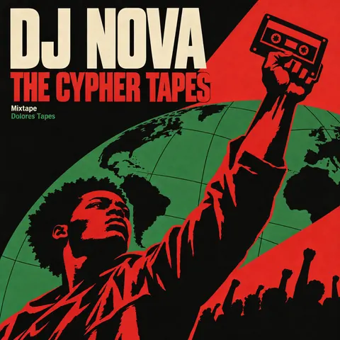 Cuban OSPAAAL Revolutionary style album cover for a fictional album: The Cypher Tapes