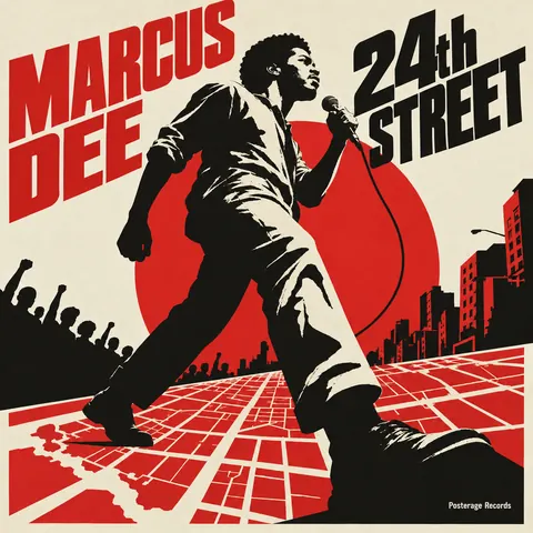 Cuban OSPAAAL Revolutionary style album cover for a fictional album: 24th Street