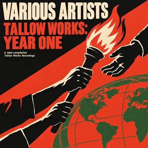 Cuban OSPAAAL Revolutionary style album cover for a fictional album: Tallow Works: Year One