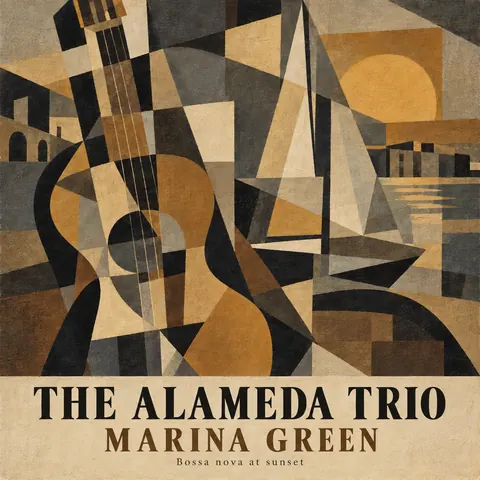 Cubist Exhibition Poster (1940s framing (Cubism 1907–1920s)) style album cover for a fictional album: Marina Green