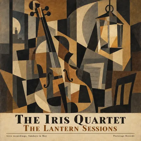 Cubist Exhibition Poster (1940s framing (Cubism 1907–1920s)) style album cover for a fictional album: The Lantern Sessions