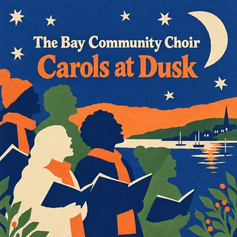 Cut paper style album cover for a fictional album: Carols at Dusk