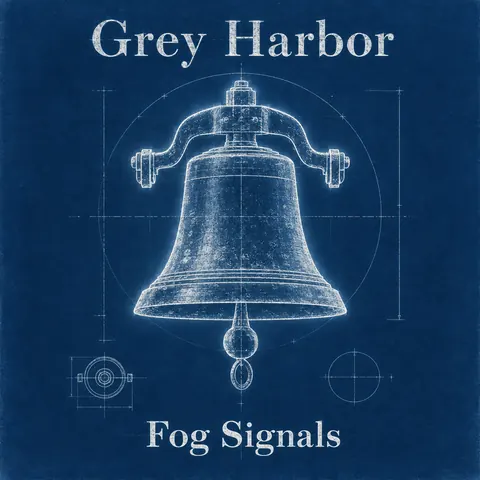 Cyanotype / Blueprint style album cover for a fictional album: Fog Signals