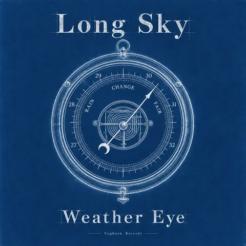 Cyanotype / Blueprint style album cover for a fictional album: Weather Eye