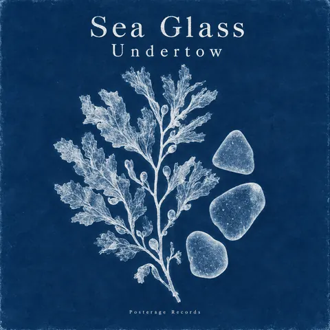 Cyanotype / Blueprint style album cover for a fictional album: Undertow