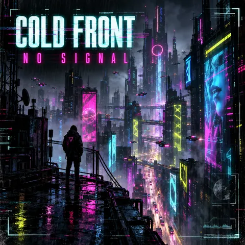 Cyberpunk style album cover for a fictional album: No Signal