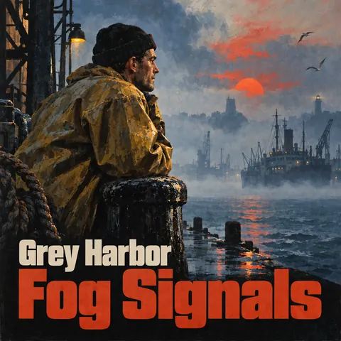 East German DEFA Film Poster style album cover for a fictional album: Fog Signals
