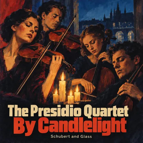 East German DEFA Film Poster style album cover for a fictional album: By Candlelight