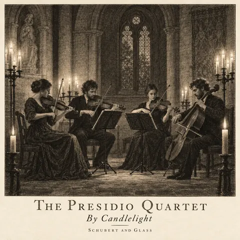 Etching / Engraving style album cover for a fictional album: By Candlelight