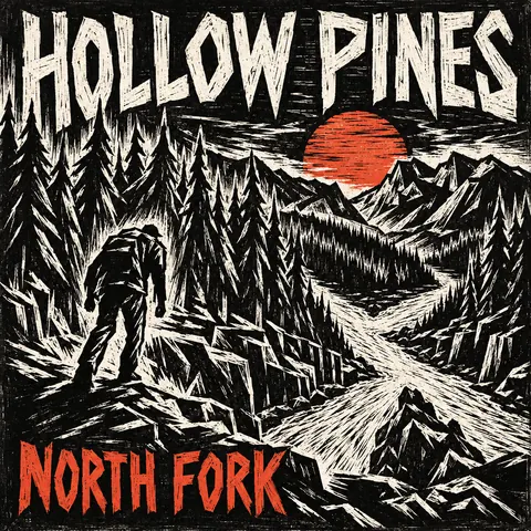Expressionist Woodcut style album cover for a fictional album: North Fork