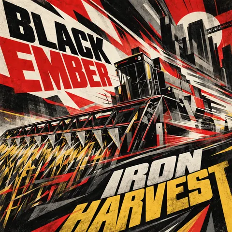 Futurist style album cover for a fictional album: Iron Harvest