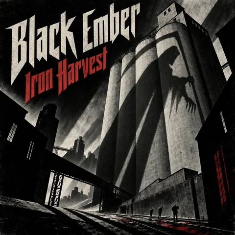 German Expressionist Film Poster style album cover for a fictional album: Iron Harvest