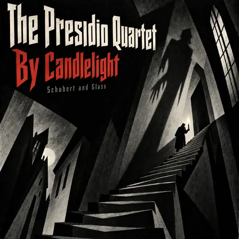 German Expressionist Film Poster style album cover for a fictional album: By Candlelight