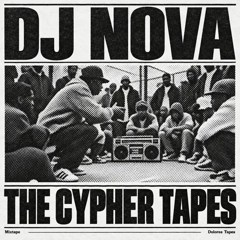 Halftone / Newsprint style album cover for a fictional album: The Cypher Tapes