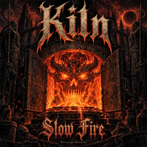 Heavy Metal Concert Poster style album cover for a fictional album: Slow Fire