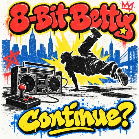 80s NYC Hip Hop Flyer style album cover for a fictional single: Continue?