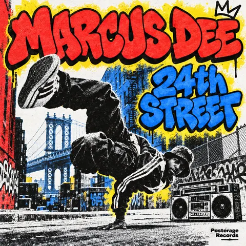 80s NYC Hip Hop Flyer style album cover for a fictional album: 24th Street