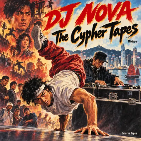 Hong Kong Cinema Poster style album cover for a fictional album: The Cypher Tapes