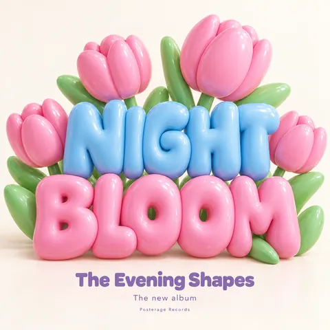 Inflated 3D style album cover for a fictional album: Night Bloom