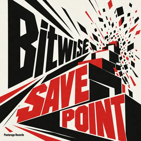 Italian Futurist Typography style album cover for a fictional album: Save Point