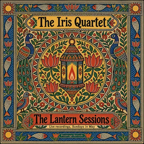 Madhubani / Indian Folk Art style album cover for a fictional album: The Lantern Sessions