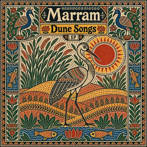 Madhubani / Indian Folk Art style album cover for a fictional single: Dune Songs