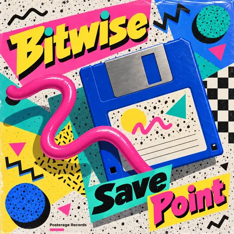 Memphis / 80s Postmodern style album cover for a fictional album: Save Point