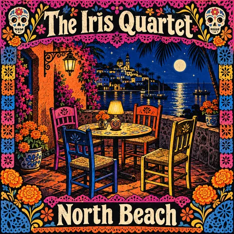 Mexican Calavera / Posada style album cover for a fictional album: North Beach