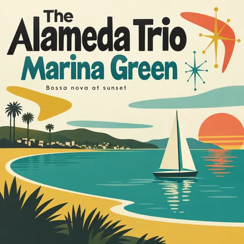 Mid-century Modern Graphic style album cover for a fictional album: Marina Green